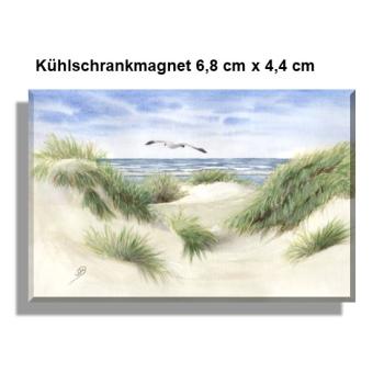 Kühlschrankmagnet  Aquarell Maritim Kunst Druck Kunstdruck Dünen Dänemark Nordsee Düne Meer Möwe Strand